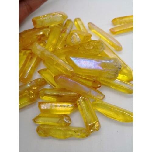 Natural aura yello Quartz Cluster Points pillar column Terminated Wand Specimen Healing Reiki mineral