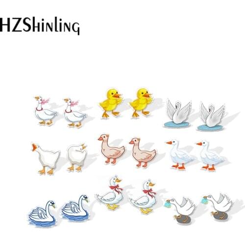 2020 New Happy Goose Stud Earring White Goose Acrylic Earrings Funny Resin Epoxy Jewelry Earring