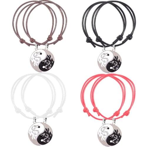 2021 New Two-Piece Western Double Dragon Play Bead Alloy Pendant Fashion Couple Leather Rope Braided Bracelet Jewelry Gifts