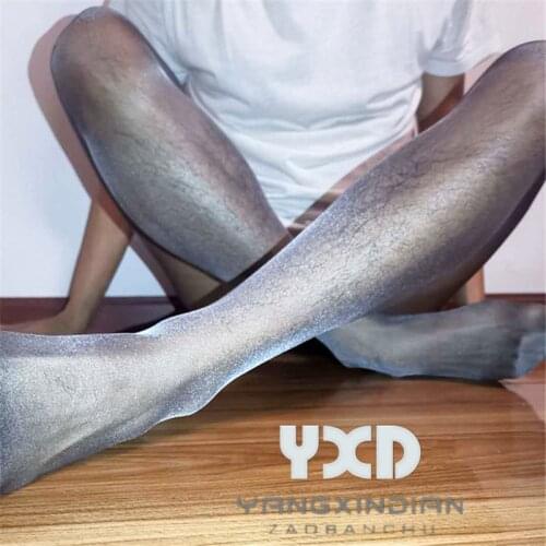 New Mens Sexy Open Crotch Pantyhose Male Silver Luster Stocking Adult Club Party Man Glossy U Convex Pouch Tight Sexy Stockings
