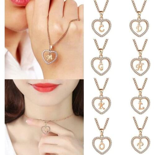 Dropshipping Womens Jewelry Name Initials Heart Pendant Necklace 26 Letters Love Necklaces Girls The First Letter Accessories