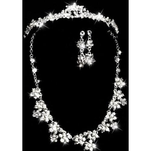 Luxury Rhinestone Inlaid Necklace Earrings Hair Crown Headwear Bride Jewelry Christmas Gifts серебро комплекты
