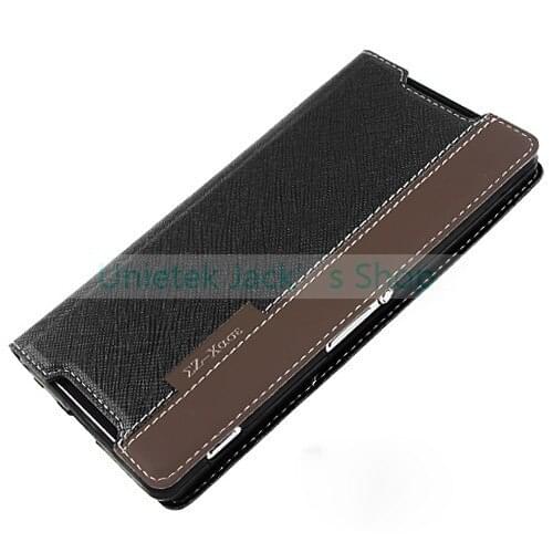 Luxury Book Style Dual Color Wallet Leather Case Cover For Sony Xperia Z2 Phone Bag Flip Cover + Screen Film
