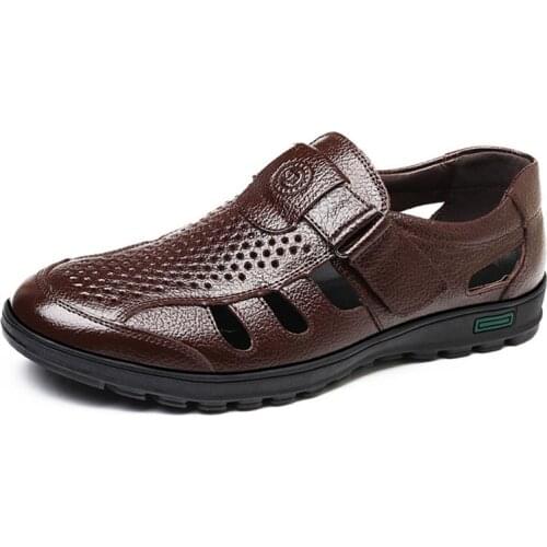 Hollow Out Men Genuine Leather Sandals Man Outdoor Casual Shoes Breathable Fisherman Shoes Men Beach shoes