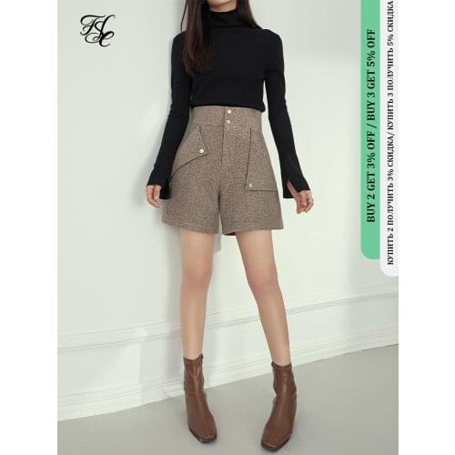 FANSILANEN Autumn winter wide leg casual shorts Women knitted elegant high waist shorts Female streetwear sexy short pants 2020