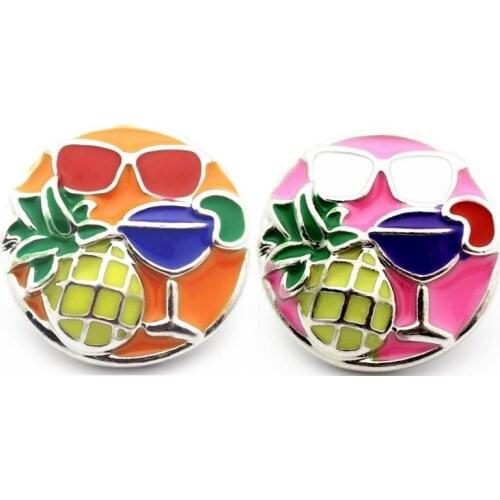 Mixed 10pcs/lot 2 Colors Enamel Summer Pineapple Beverages Snap Buttons Fit 18mm/20mm DIY Snap Bracelet Necklace Jewelry