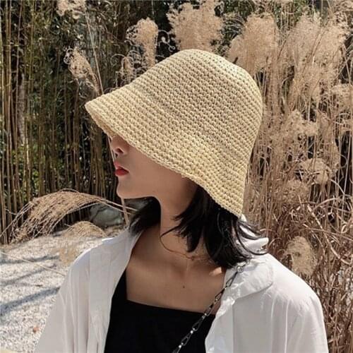 New Dome Bell-shaped Seaweed Straw Hats Outdoor Travel Sun Shade Beach Hat Summer Holiday Fisherman Bucket Sunscreen Hat