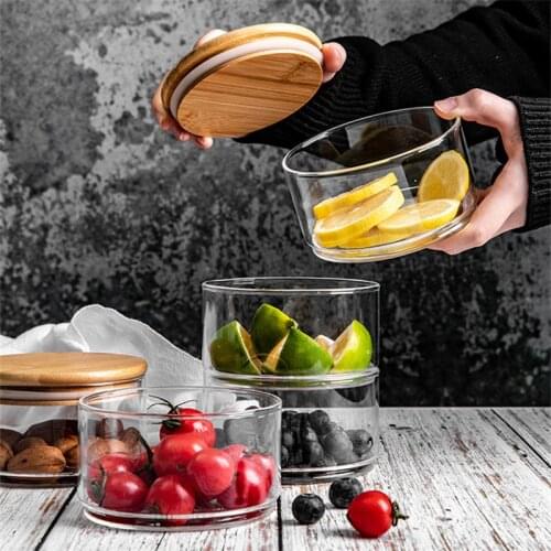 Glass With Lid Stackable Moisture Proof Seasoning Box Candy Storage Bottle Kitchen Food Container Fruit Salad Bowl
