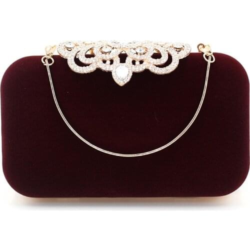 Elegant Evening Bags For Womens Handbags Solid Color Black Velvet Clutch bag Fashion Crown Design Purse Party Lady Shoulder Bag