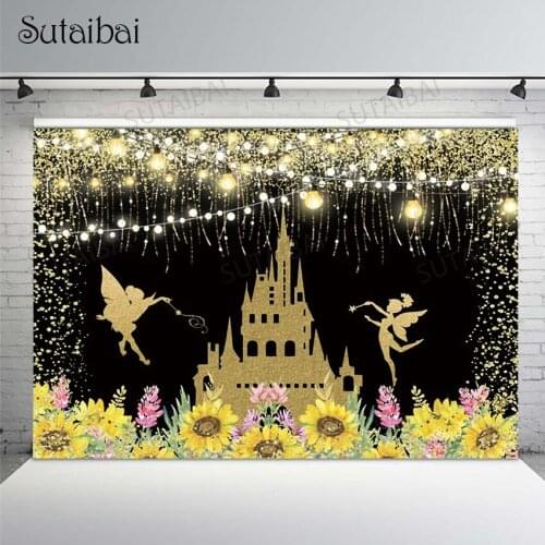 Dance Elf Gold Castle Tassel Baby Shower Birthday Background Photographic Sunflower Light Polka Dots Photo Backdrop Decor Prop