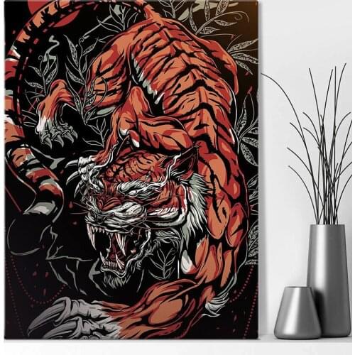 Tiger Tattoos Home Decor Canvas Painting Wall Pictures Living Room Decoration Art Posters Prints