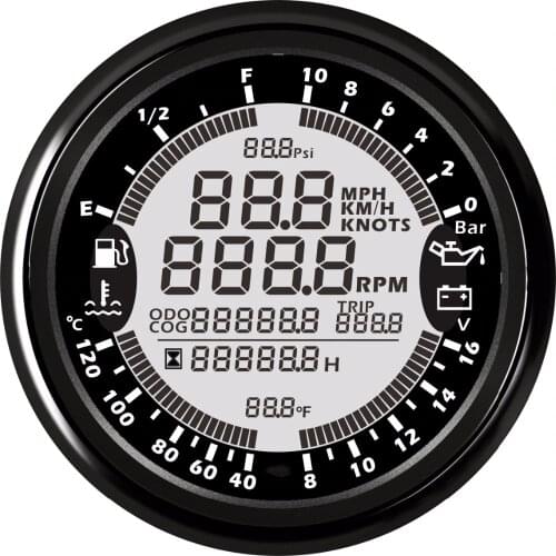 Universal 6 in 1 Multi-functional Gauge GPS Speedometer Tachometer Hour Water Temp Fuel Level Oil Pressure Voltmeter 12V 0-10Bar