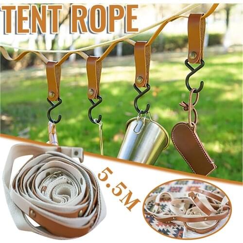 Camping Clothesline Hanging Rope Webbing Receiving Line Storage Strap Leather Tent Accessories Equipment With Looks Campsite