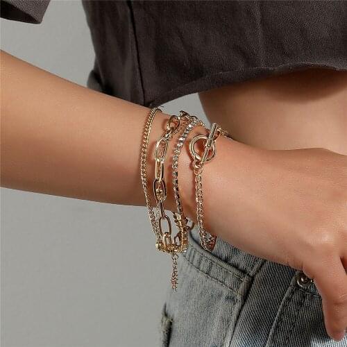 Vintage Luxury Thick Chain Multilayer Bracelet Sets For Women Handmade Zircon Rhinestone Bracelet Charm Jewelry Gifts New 2020
