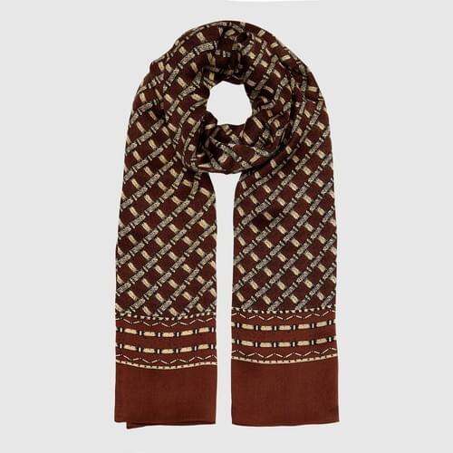 YARGICI Womens Patterned 100% Silk Shawl Scarf Geometric Brown 2020 Fashion Beauty High Quality