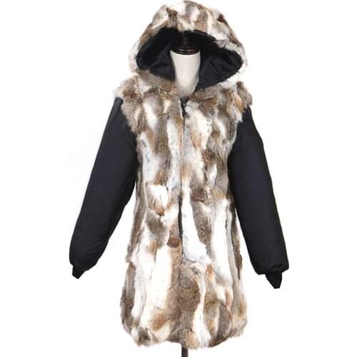 Real Fur Coat Winter Jacket Women Rabbit Fur Parka Only Fur Inner Liner Does Not Contain Fur Collar Outer Shell Hooded Thickness