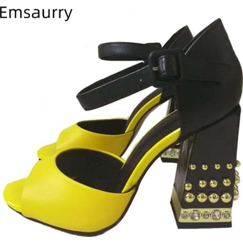 Jeweled Crystal Square Heel Party Shoes Woman Cover Heel Ankle Strap Sexy Open Toes Rhinestone High Heel Summer Sandals Women