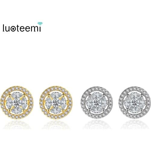 LUOTEEMI Tiny Stud Earring for Women Cubic Zirconia Small Round White Gold Eaarings Boucle D’oreille Femme Korean Fashion Item