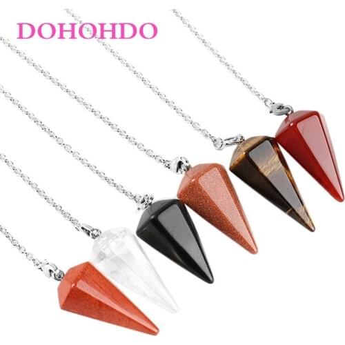 1PC New Natural Stone Quartz Rock Choler Crystal Hexagonal Pointed Reiki Chakra Pendant Pendulum Jewelry Accessories for Unisex