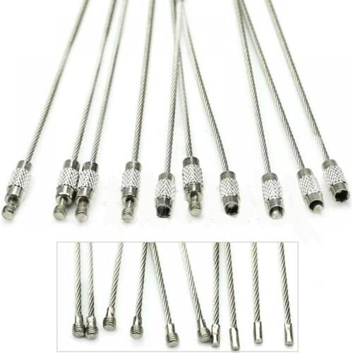 5PCS 15cm EDC Keychain Tag Rope Stainless Steel Wire Cable Loop Screw Lock Gadget Ring Key Keyring Circle Camp Hanging Tool