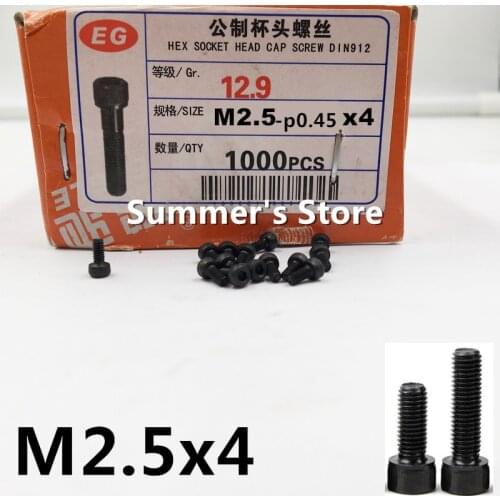 100pcs/lot DIN912 M2.5 Alloy Steel Screw Hex Socket Head Cap Screw M2.5*4mm black screw bolt