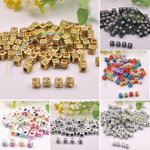 100pcs/lot Mixed Acrylic Square English Alphabet Letter Beads Charms Bracelet Necklace For DIY Jewelry Making Accessories