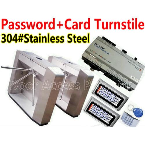 2 pcs of Tripod Turnstiles kit Metal Case Password+RFID EM Card Access Gate Reader+Web Network Access Controller Turnstile gate