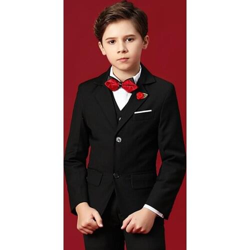 Black Boys Suits Formal Wedding Party Suits Sets Children Blazer Vest Pants 3PCS Set Outfits Kids Performance Dress Costume
