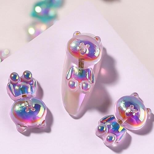 5Pcs/Set Nail Art Decoration Bear Shape Shakeable Colorful Cute Bear Resin Manicure 3D Shaking Ornament Cute Bear Resin Nail Art