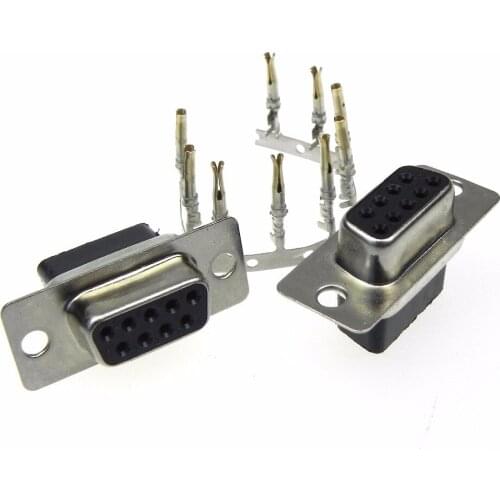 50pcs/lot High Quality DB9 Serial VGA 9 Pin Female Terminal cables crimping Type D-SUB female Plug Socket DB9 Connector