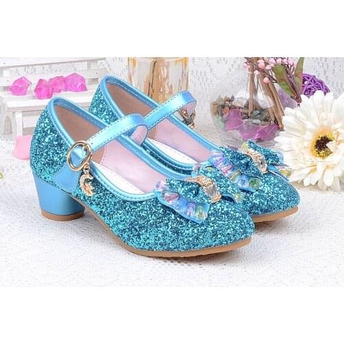 2018Butterfly Children Princess Shoes Girls Bowtie Candy Color Hight Heels Slip on Party Dance Sandals For Baby Girls Kids 26-37