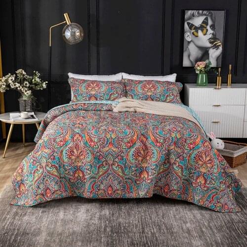 CHAUSUB BedSpreads For Bed Cotton Quilt Set 3PCS Bohemia Print Quilts Quilted Bed Cover King Queen Size Coverlet Summer Blanket