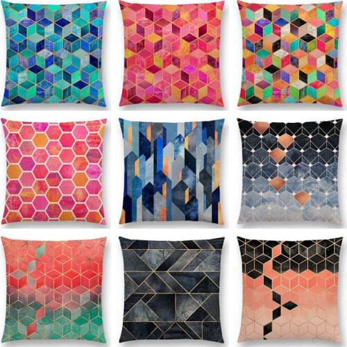 Rainbow Abstract Nature Ornate Crystal Gradient Colorful Cubes Dazzling Diamond Geometric Patterns Cushion Cover Pillow Case