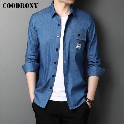 COODRONY Brand Spring Autumn New Arrival Streetwear Fashion Big Pocket Long Sleeve Casual Cotton Denim Shirt Men Clothing C6137
