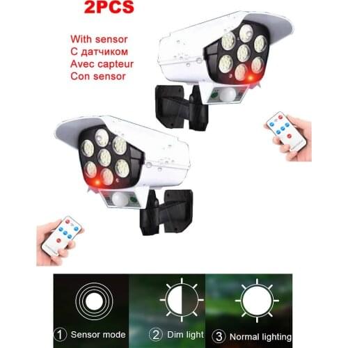 2pcs remote solar fake monitor dummy camera Lamp Outdoor Waterproof PIR Motion Sensor Powered Garden Light Wall Lamp Infrared Se