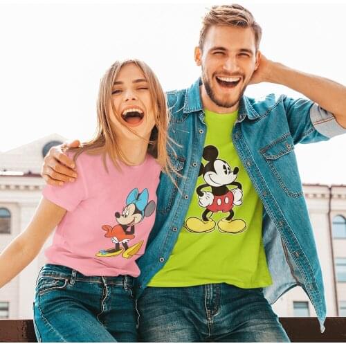 7 Colors Disney Cartoon Mickey Minnie Couple Valentine Printed T Shirt Women Tops Clothes Unisex Harajuku Lovers Tshirt Dropship