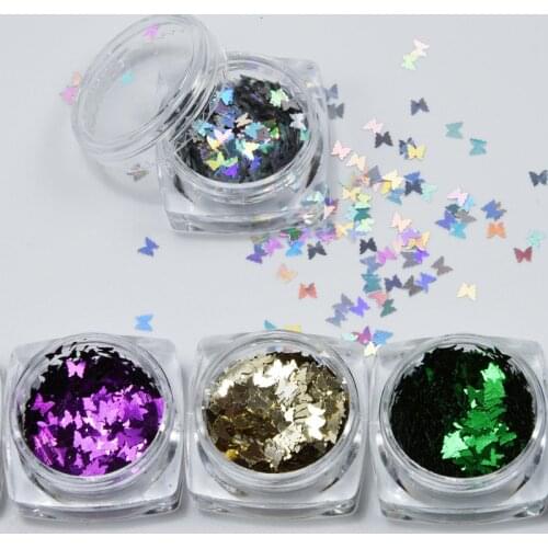 1Box(3ml jars) Nail Holographic Butterfly Flake Mix-Color Chunky Ultra-thin Laser Butterfly Flakes Diy Nail Art Glitter Flake x1