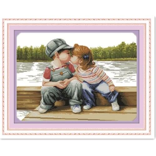 Joy Sunday Lake couple handmade diy character series cross stitch kit boy and girl kissing good time decorative paintings