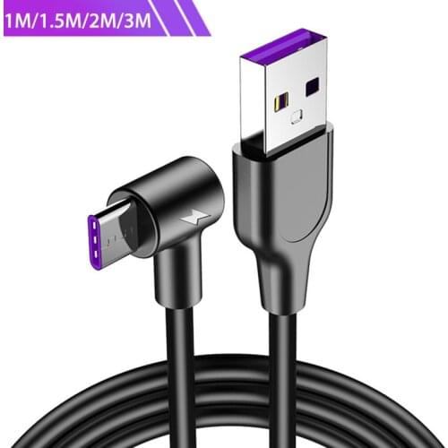 90 degree Usb Type C Cable Fast Charging Cord 2m 3m Long for Xiaomi Mi 10 A3 9T 8 Redmi K20 Nitendo Switch ASUS ROG Phone 2 GAME