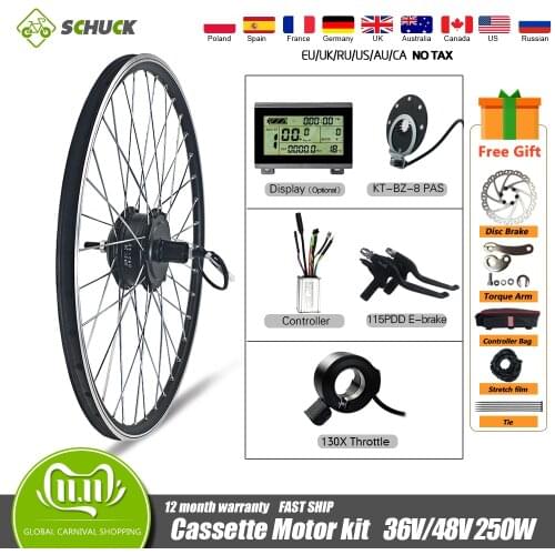 Schuck E-bike Conversion-kit with KT-LCD/LED-Display 36V/48V 250W Rear-Cassette Gear Motor-Wheel Electric bike Conversion kit