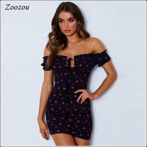 Summer Sexy boho Sheath Mini Dress Slash Neck Off Shoulder Floral Printing Fashion Slim Dress Women Party Short Mini Dresses New