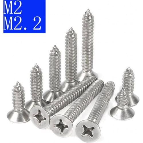 M2 M2.2 304 Stainless Steel Flat Head Phillips Self Tapping Screws Wood Screws GB 846 DIN 7982
