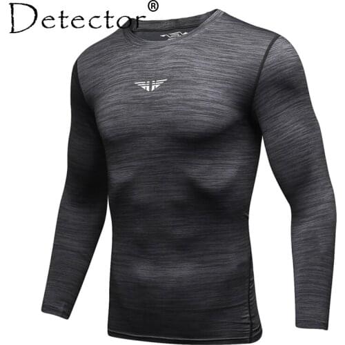 Detector Mens Compression Shirts Bodybuilding Skin Tight Long Sleeves Jerseys Clothings Exercise Workout Fitness Sportswear