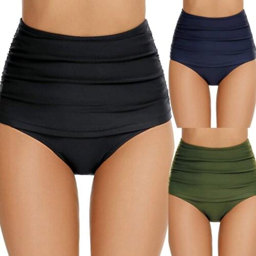 Bikini Bottom Vintage Women Briefs High Waist Pleated Stylish One Piece Separate Swimming Tankini Shorts Sexy Triangular Shorts