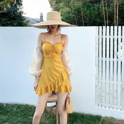 2021 New One Piece Swimsuit Women Solid Swimwear Monokini Push Up Swim Suit Korea Skirted Trikini Cut Out Bathing Suit