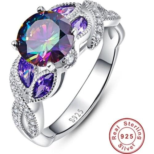 New Mystical Rainbow Topaz S925 Sterling Silver Rings Sapphire Engagement Ring for Women Original Female Fine Jewelry