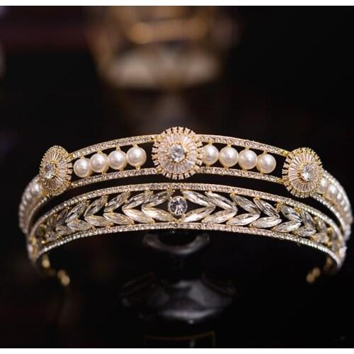 New Luxury Baroque Crown Big Tiaras Rhinestone Pearls Headbands for Bride Wedding Hair Jewelry Accessories Fashion Headwear