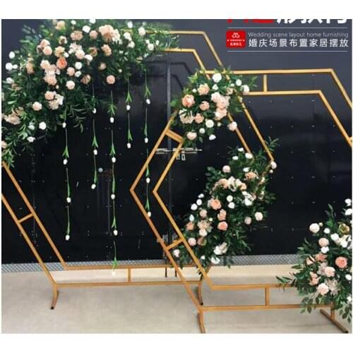 New wedding props hexagonal arch wedding diamond iron arch shelf stage decoration decoration pieces background frame