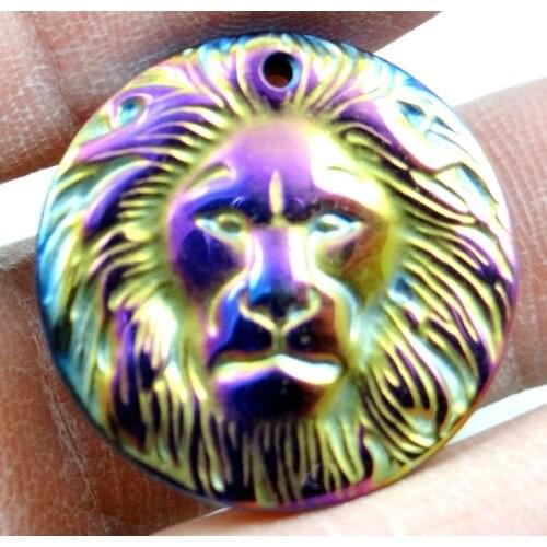46*28MM Wholesale Natural stone Titanium Hematite stone Lion head pendant Jewelry Making charms Gem necklace 3pcs