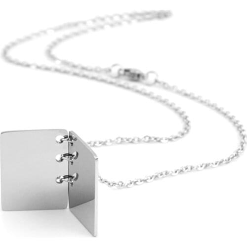 Women Trendy Book pendant Necklace Stainless Steel mirror polished Rolo cable chain collares de moda Boho joli Collier gift